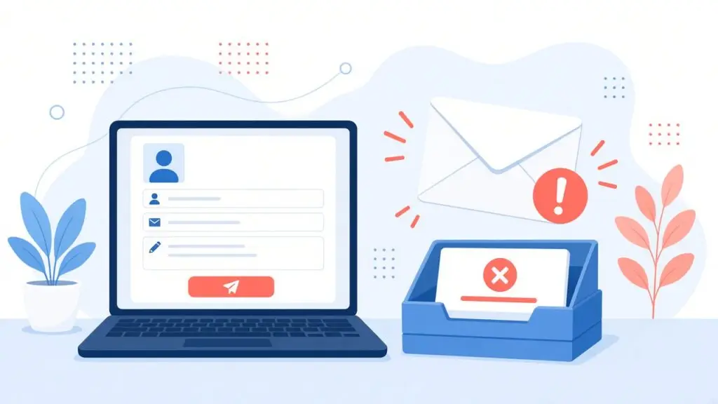 Contact form on laptop with email delivery warning