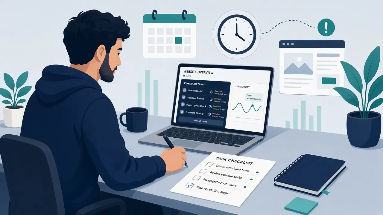 Dashboard checklist for diagnosing overdue wordpress cron jobs on a quiet site